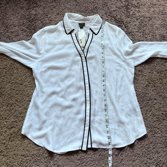 ⭐️⭐️⭐️Worthington NWT Womens Long Sleeve Soft Blouse Wht Blk Tipping size Large - Picture 5 of 10